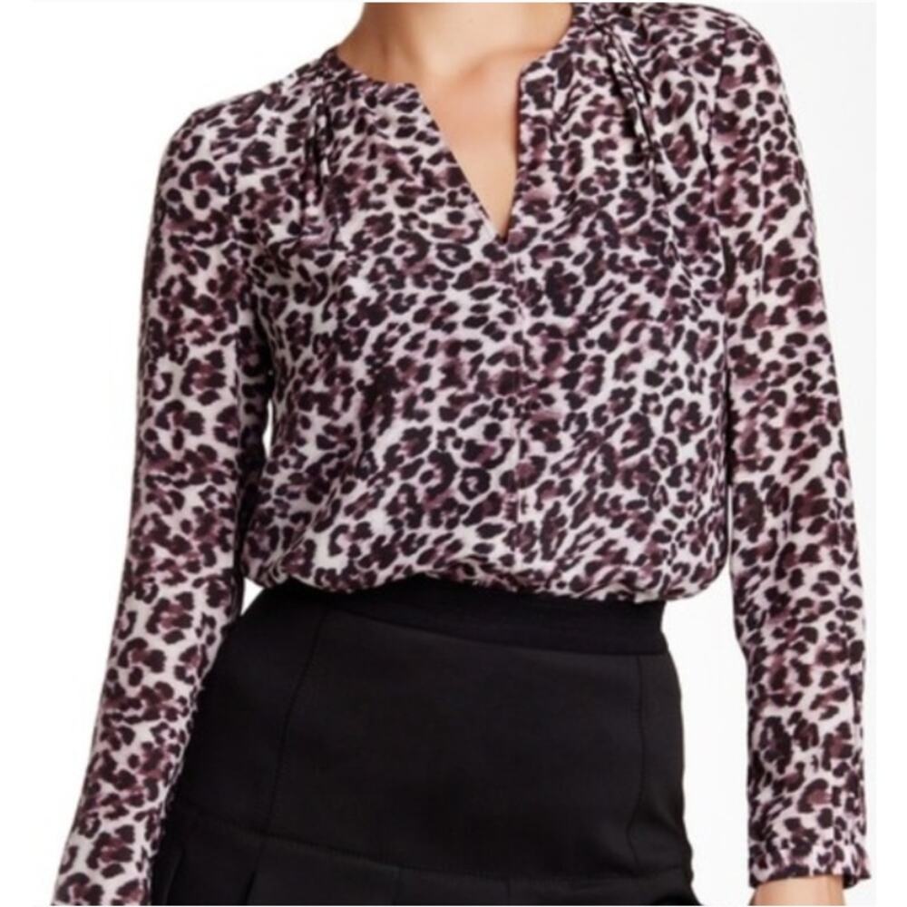 Rebecca Taylor Lynx Print Blouse Women’s 2 Long Sleeve Silk Animal Print Luxury